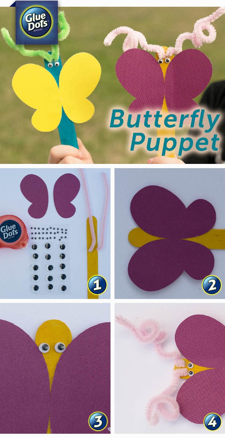 Use paper, wiggle eyes and Craft Glue Dots for a quick summer kids craft! Kids can create butterflies in their favorite colors. 