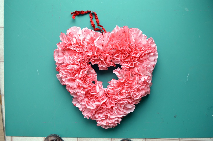 Valentine's Day - Pink Coffee Filter Heart Wreath - Family and the