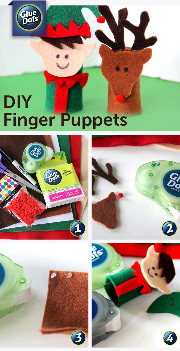 Christmas Felt Finger Puppets Kids Craft Made with Glue Dots.