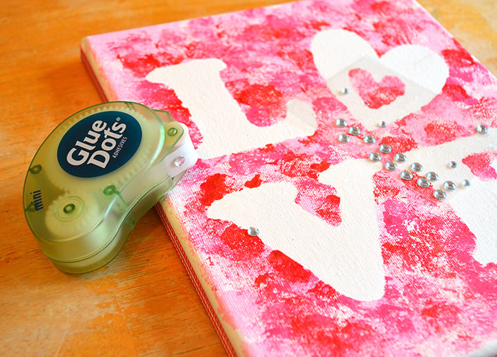 Glue-Dots-LOVE-canvas-embellish