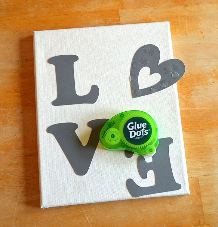 Glue-Dots-LOVE-canvas-stencil