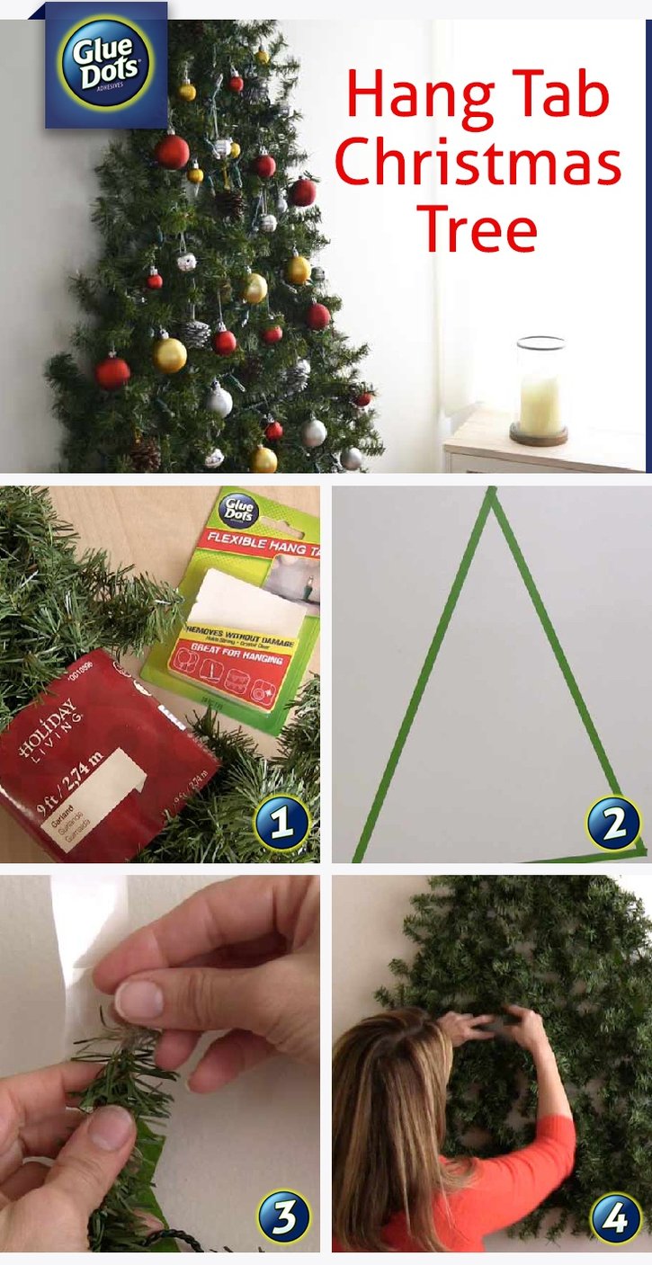 Make a wall-mounted Christmas tree with Glue Dots Flexible Hang Tabs - available on Amazon!