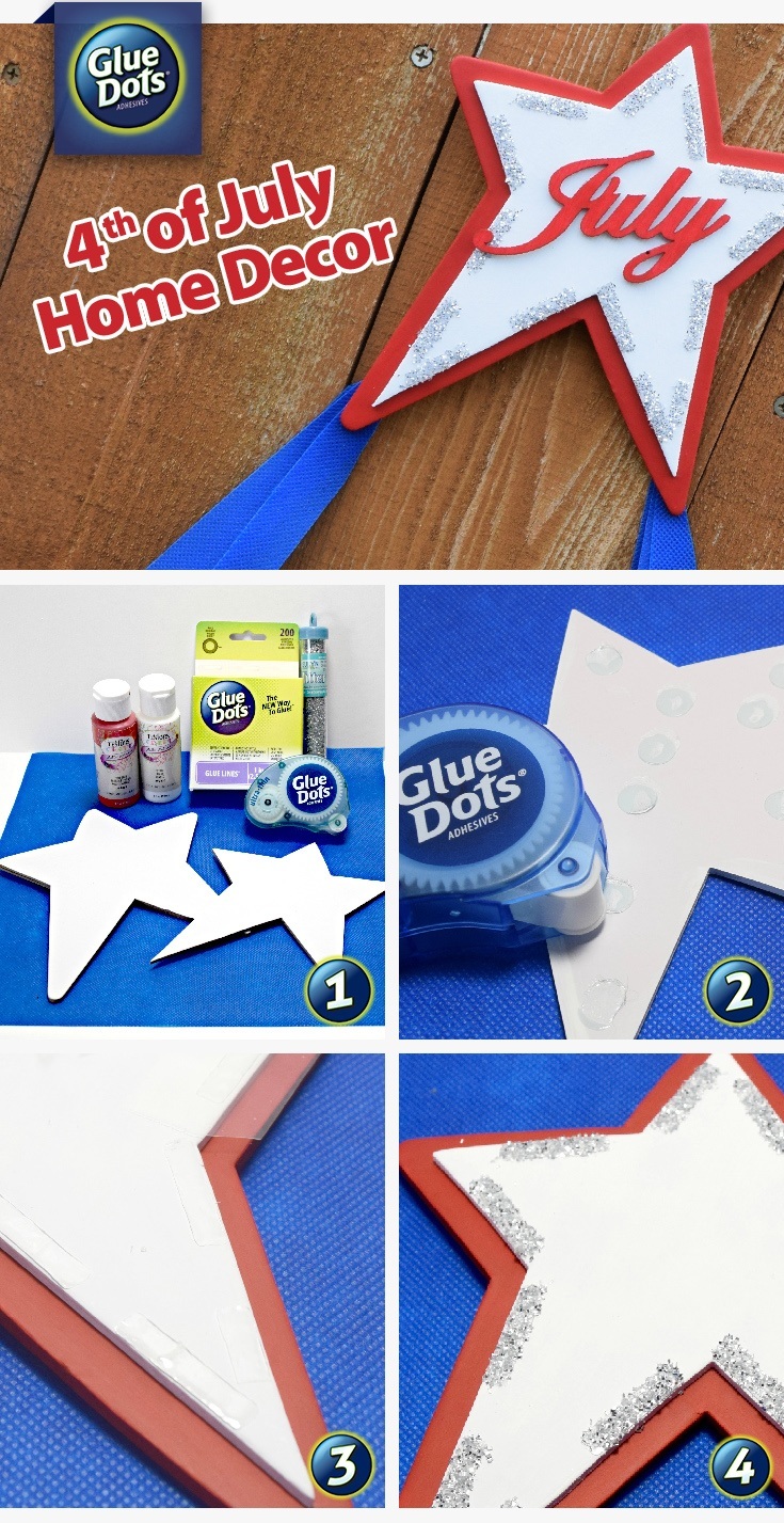 Make 4th of July home decor decorations with Glue Dots and wood pieces.
