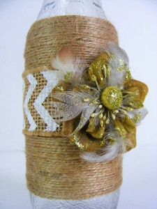 Twine & Burlap Wrapped Glass  Bottle