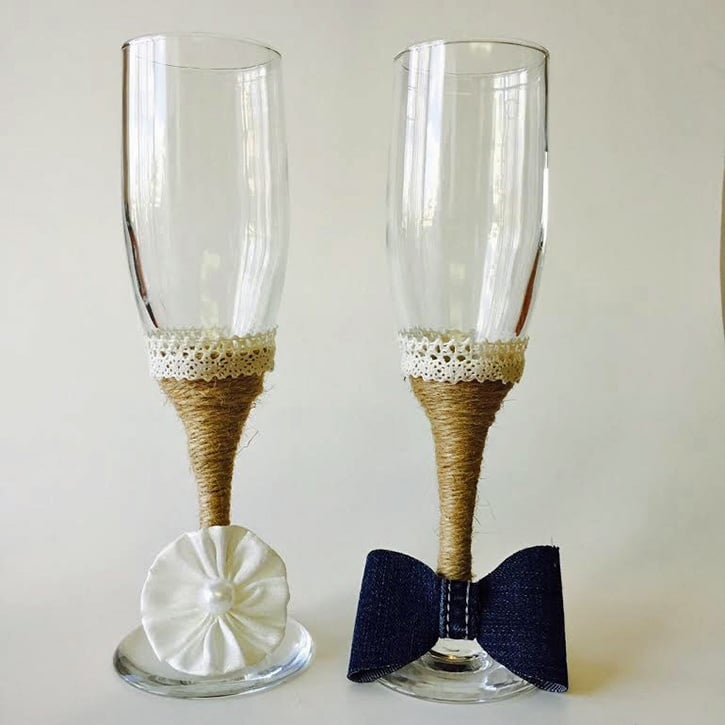 Twine-Wrapped Wedding Champagne Flutes